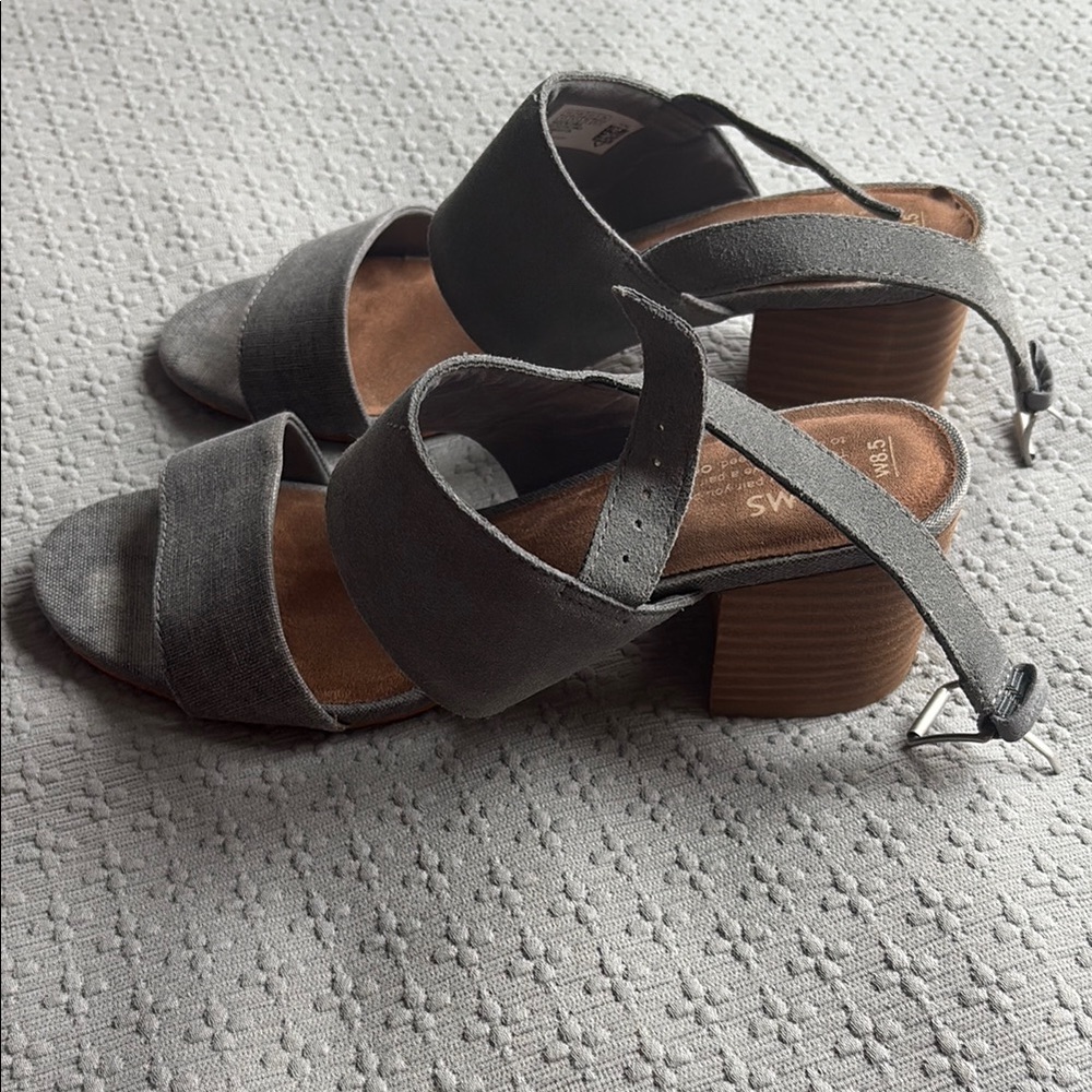 Toms Gray Suede Block Heel Sandals